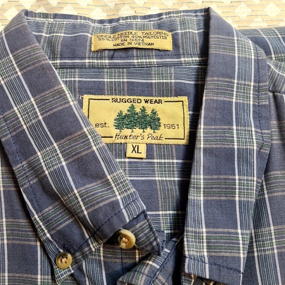Hunters Peak Flannel Adult Mens XL Blue Long Sleeve Single Needle Stitch - Picture 2 of 9